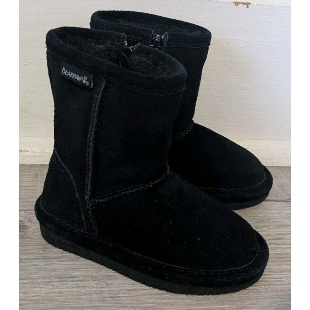 Bearpaw Emma Toddler Girl's Sz 7 Shearling Zip Winter Boots Black Fur Lined